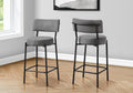 Monarch Specialties I 2246 Barstool, Counter Height, Set of 2, Kitchen, Grey Fabric, Black Metal, Contemporary, Modern