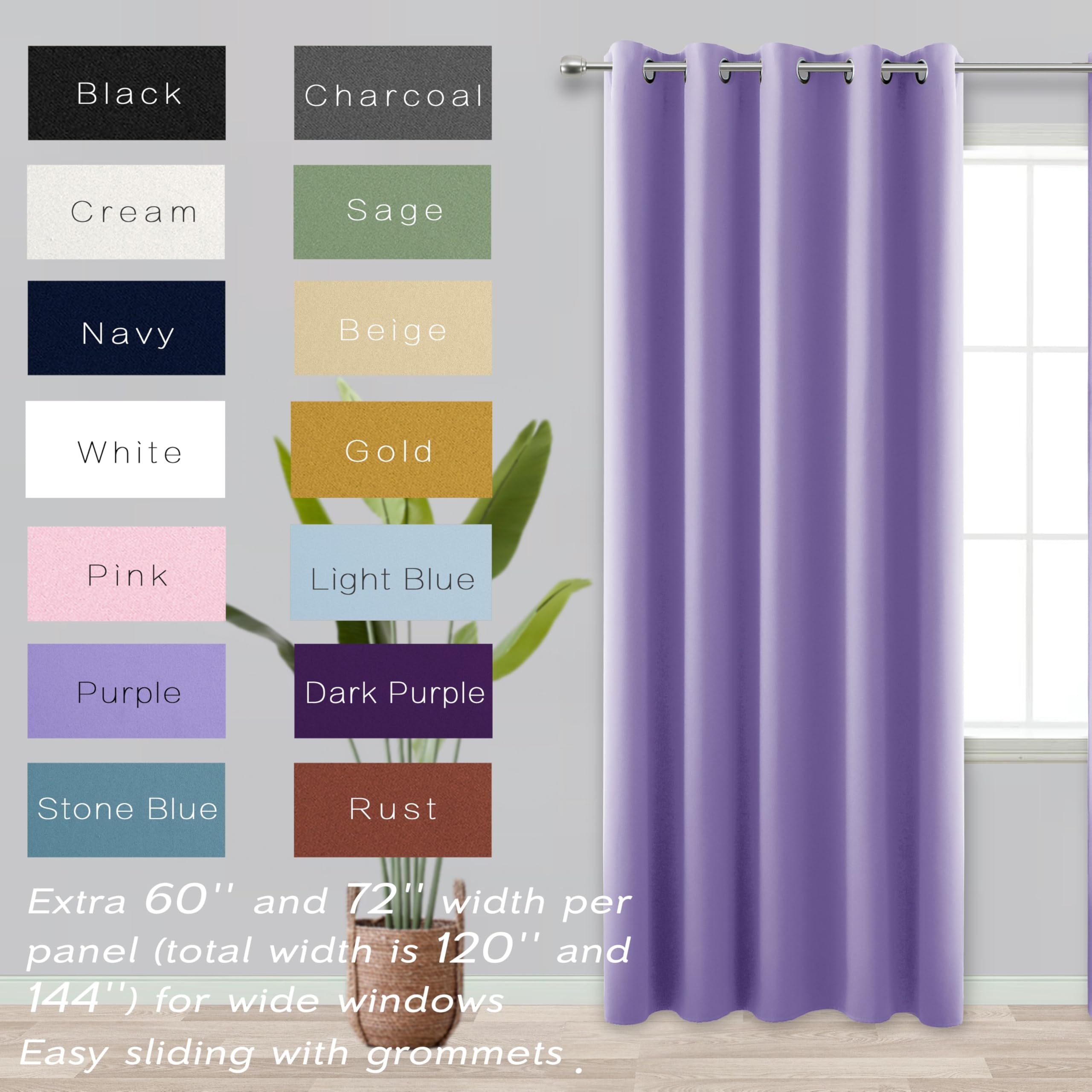 Koufall 72X84 Inches Long Purple Blackout Curtains For Living Room