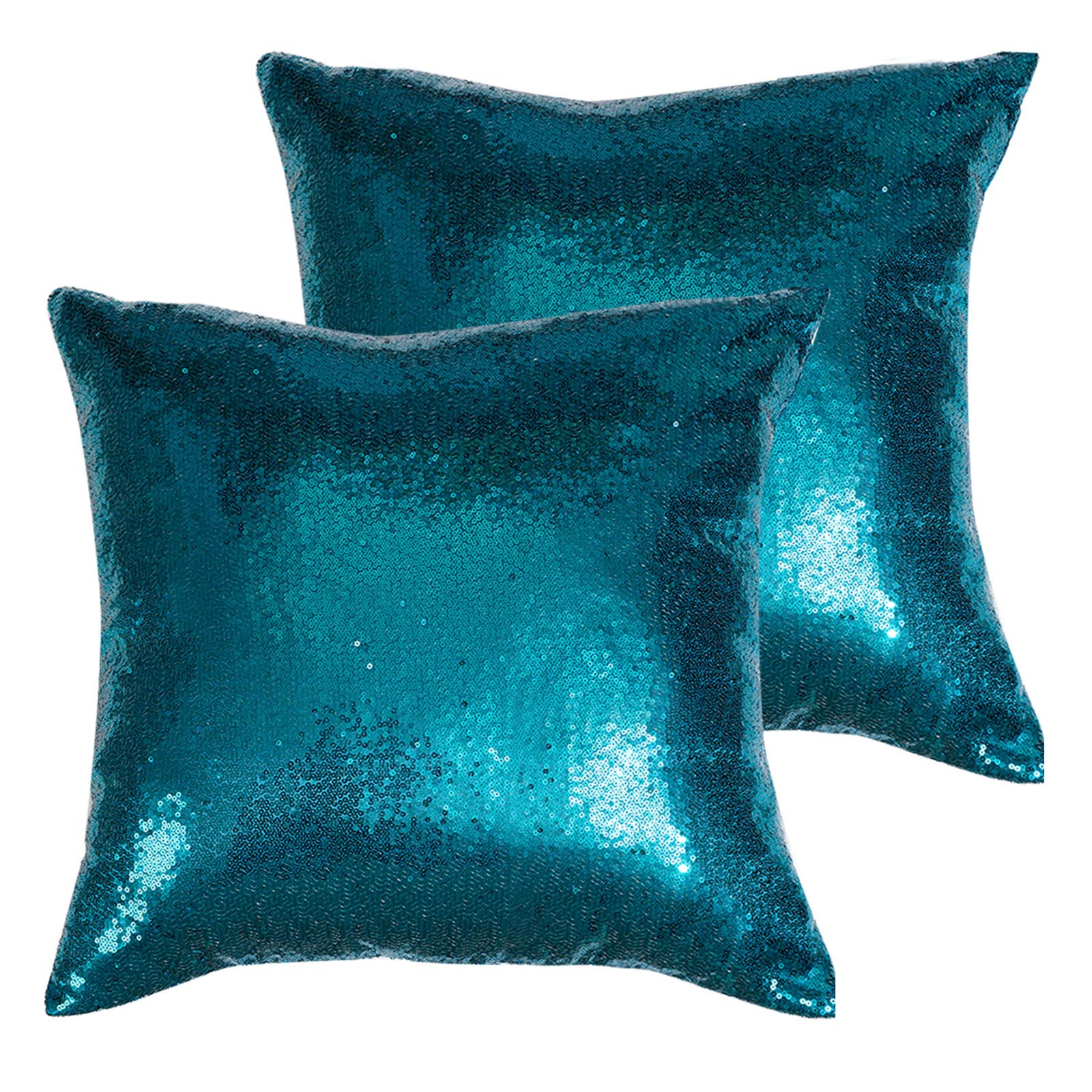 Poise3Ehome 20X20Inches Teal Throw Pillow Covers Sequin Decorative Pillow Cases For Couch, Bed, Living Room, Christmas (Teal, 2P