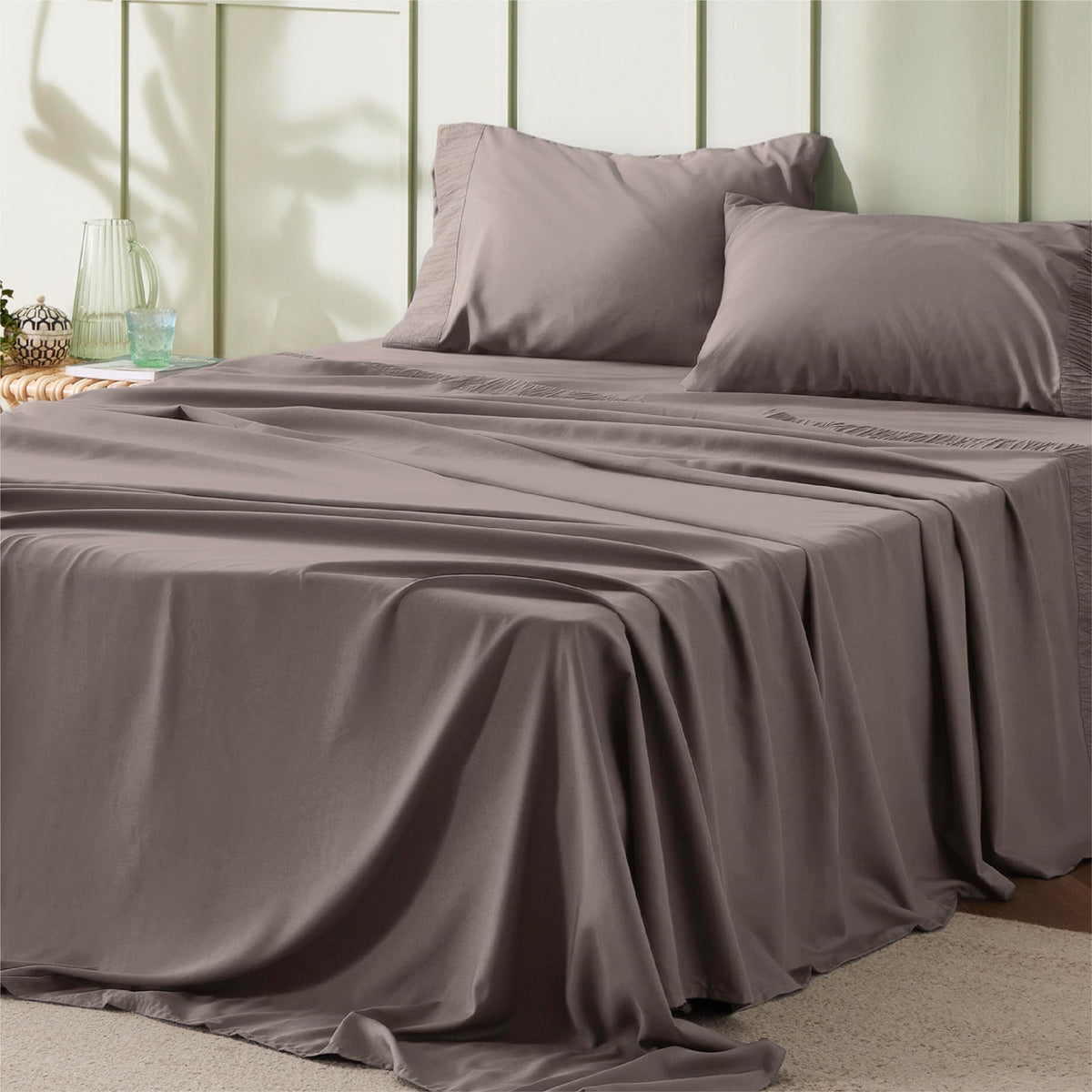 Bedsure King Size Sheets - Soft Sheets For King Size Bed, 4 Pieces Hotel Luxury Taupe Sheets King, Easy Care Polyester Microfibe
