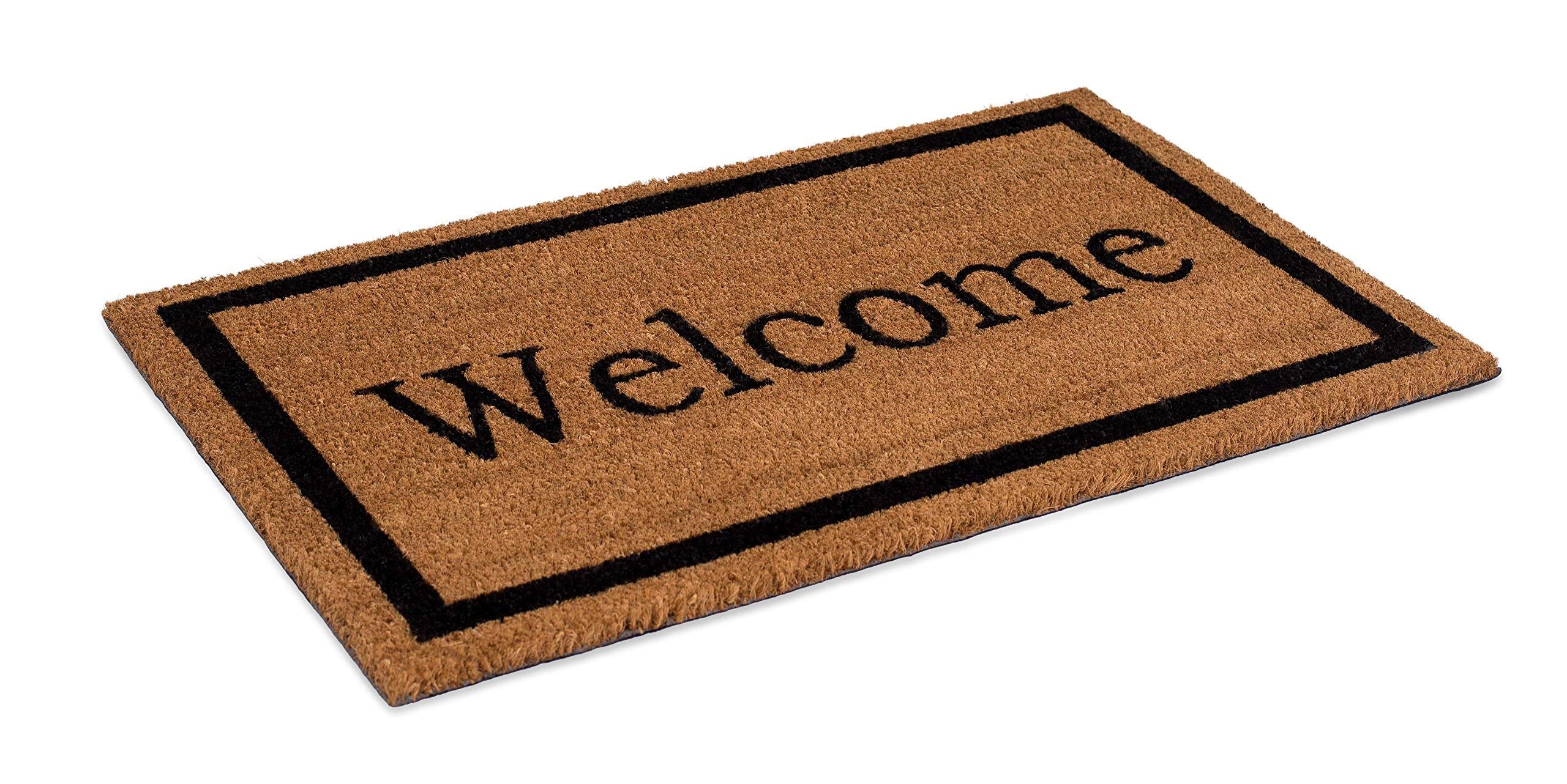 Birdrock Home Welcome Coir Doormat - Vinyl Backed, Waterproof, Dirt Trapper, Heavy Duty, For Indoor/Outdoor Entry, Porch, Garage, Black Border, Natural Fade, Mud Catching, House, 18 X 30 Inch