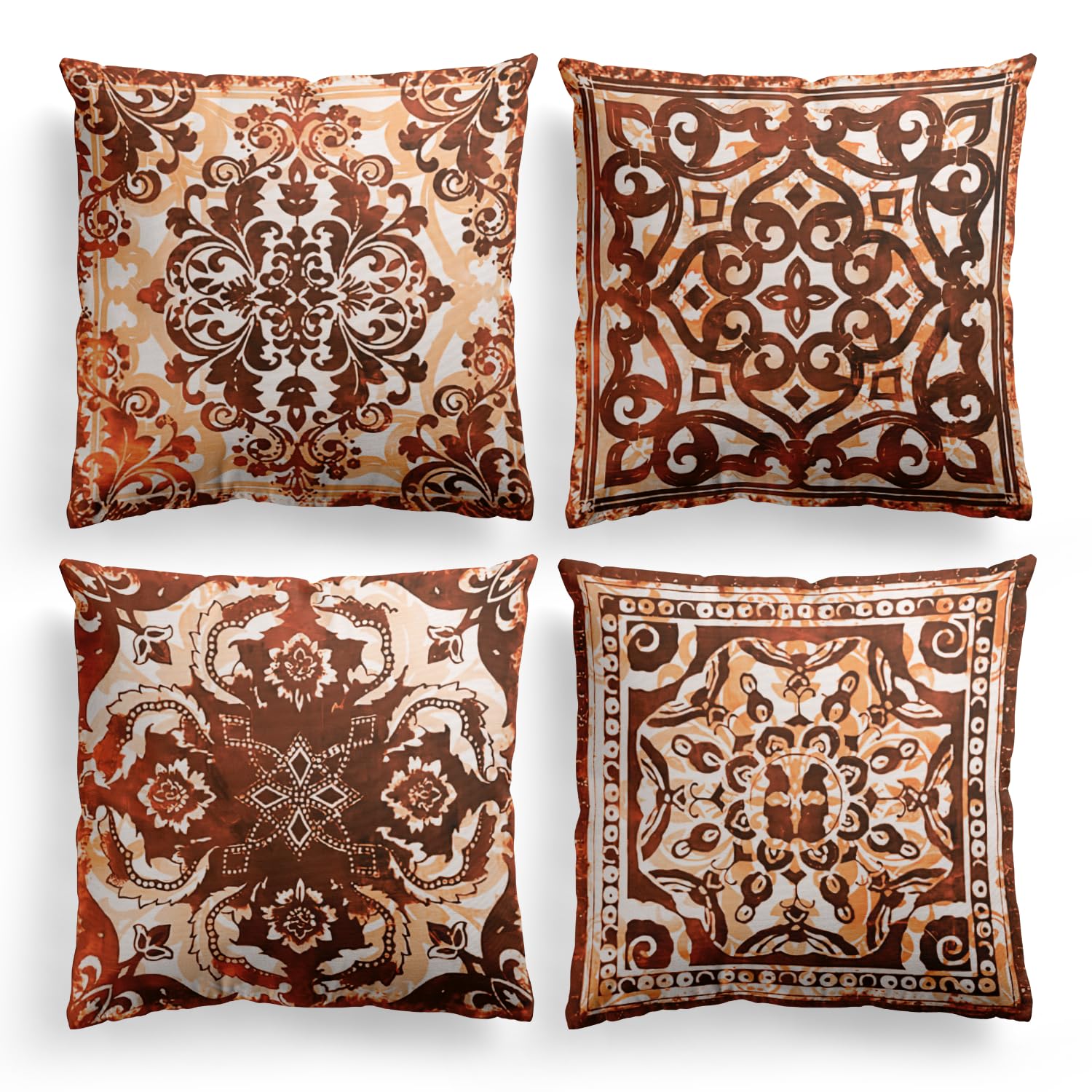 M-Qizi Orange Throw Pillow Covers - Flannel Orange Pillow Covers 18X18 Set Of 4, Decorative Orange Pillow Covers, Chinoiserie Pi
