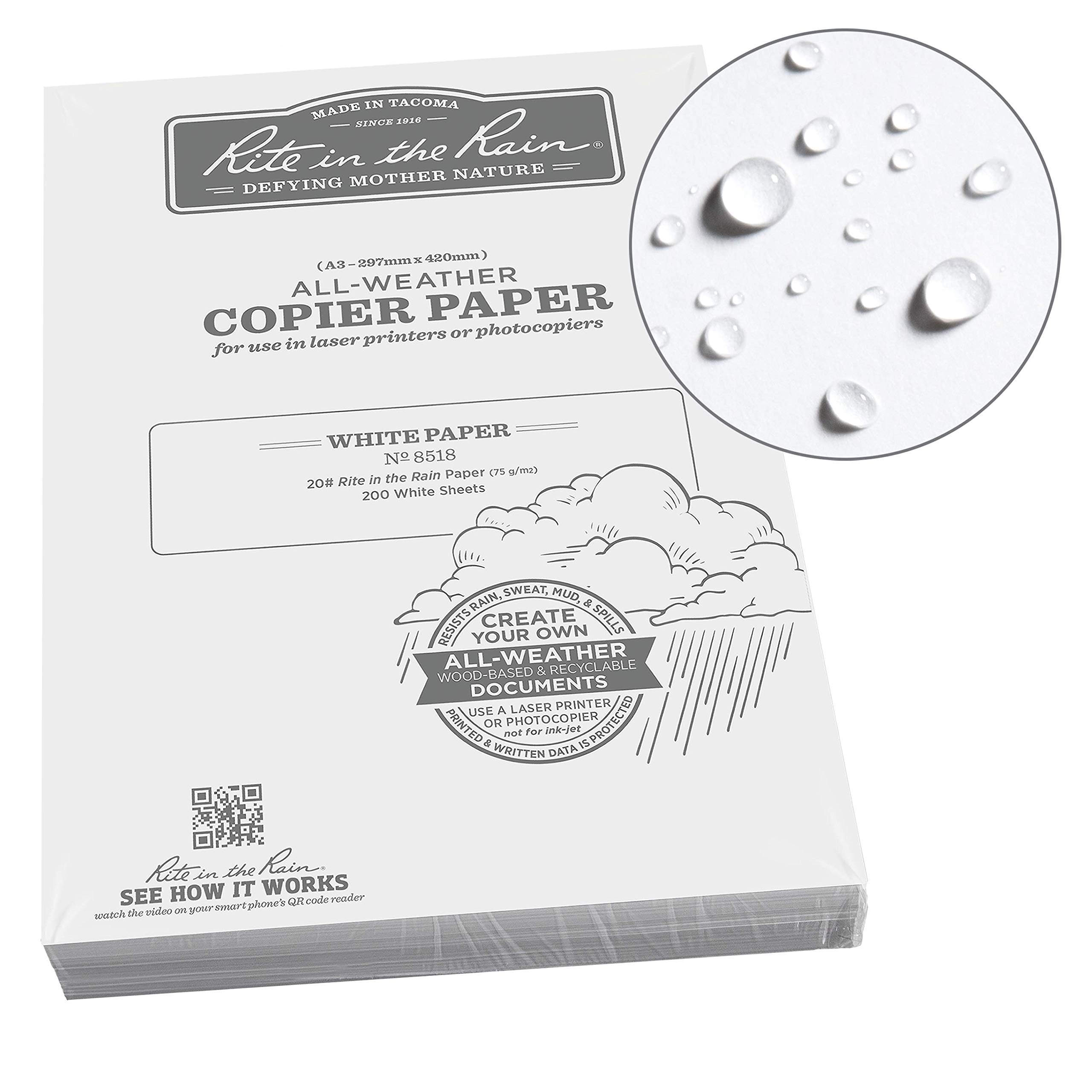 Rite In The Rain Weatherproof Copier Paper, A3 29.7Cm X 42Cm, 20# White, 200 Sheet Pack (No. 8518)