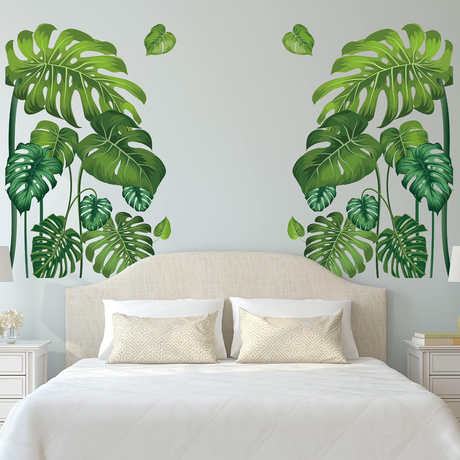 Large Green Tropical Jungle Leaves Wall Decals Palm Tree Leaf Plants Wall Stickers DIY Peel and Stick Removable Monstera murals 