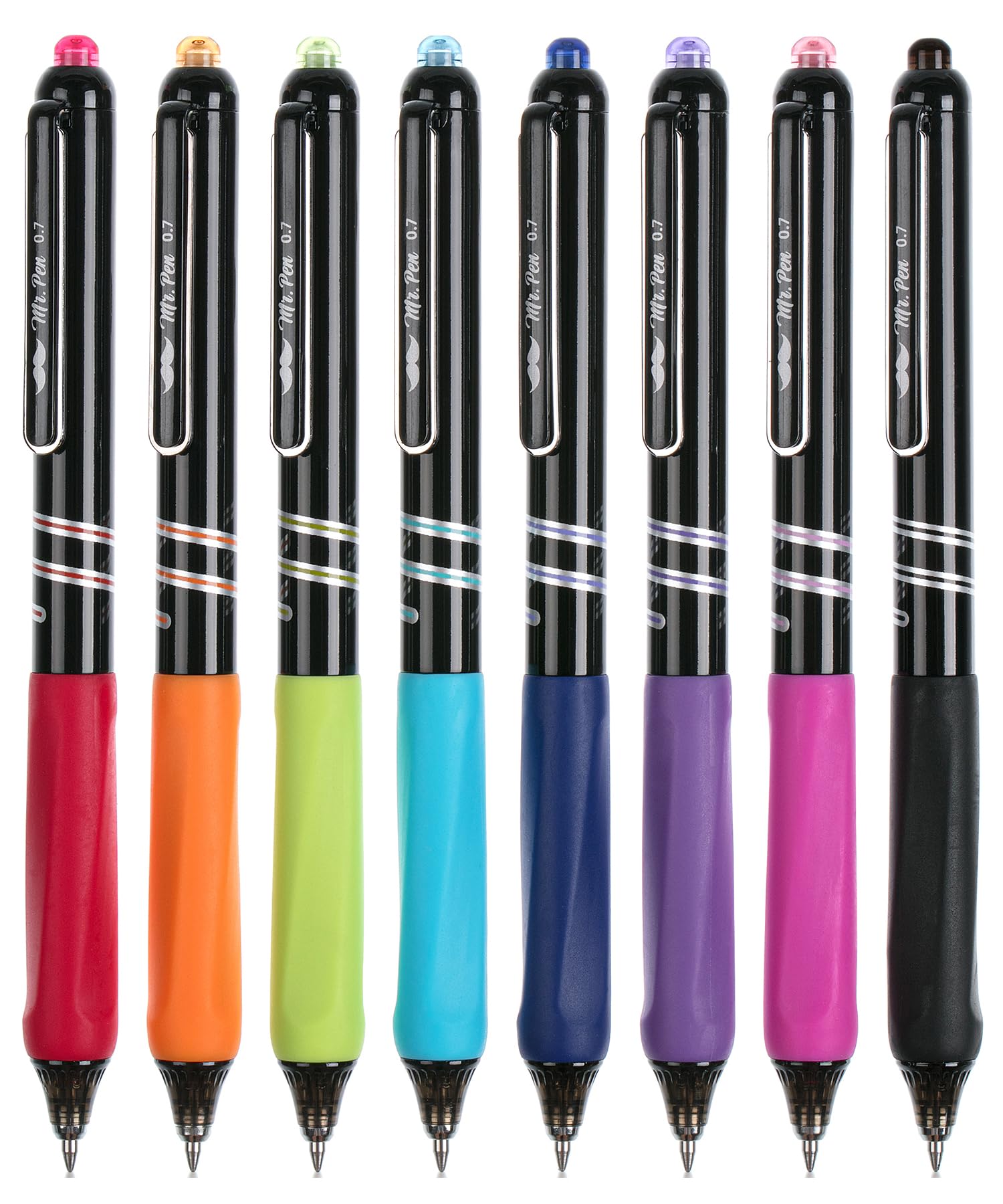Mr. Pen- Retractable Gel Pens, 8 Pack, Vibrant Barrels, Fast Dry, Colorful Ink Gel Pens Fine Point 0.7Mm