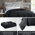 Madison Park Twin Size Blanket Ultra-Soft Microfiber Blanket Twin Size, Box Quilting With Satin Binding, All Season & Lightweight Twin Summer Blanket For Bed, Couch & Sofa, Twin, Black