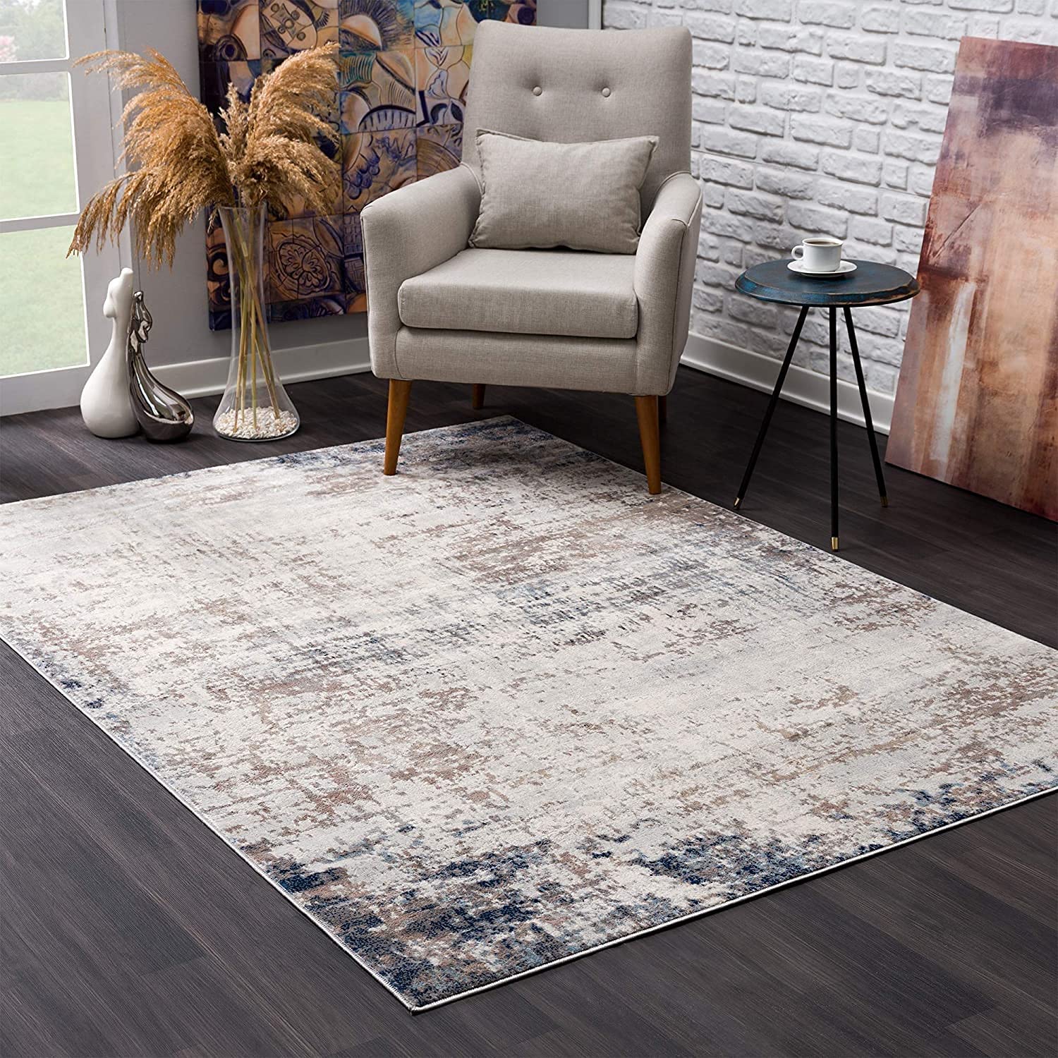 HomeRoots 100% Polypropylene 2’ x 6’ Navy Blue Distressed Striations Area Rug