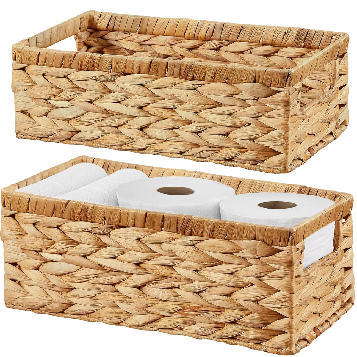 Vagusicc Wicker Storage Basket, Set of 2 HandWoven Water Hyacinth Wicker Baskets for Organizing Decor Storage Bins for Counter 