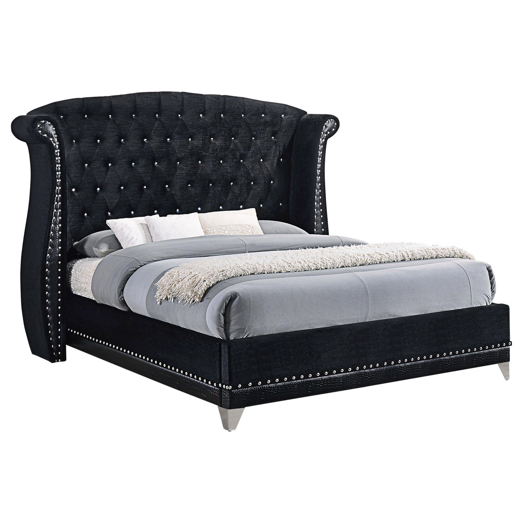 Coaster Home Furnishings Barzini Modern Classic Velvet Upholstered Queen Size Wingback Bed Frame Platform Bed 63-inch Headboard Black 300643Q