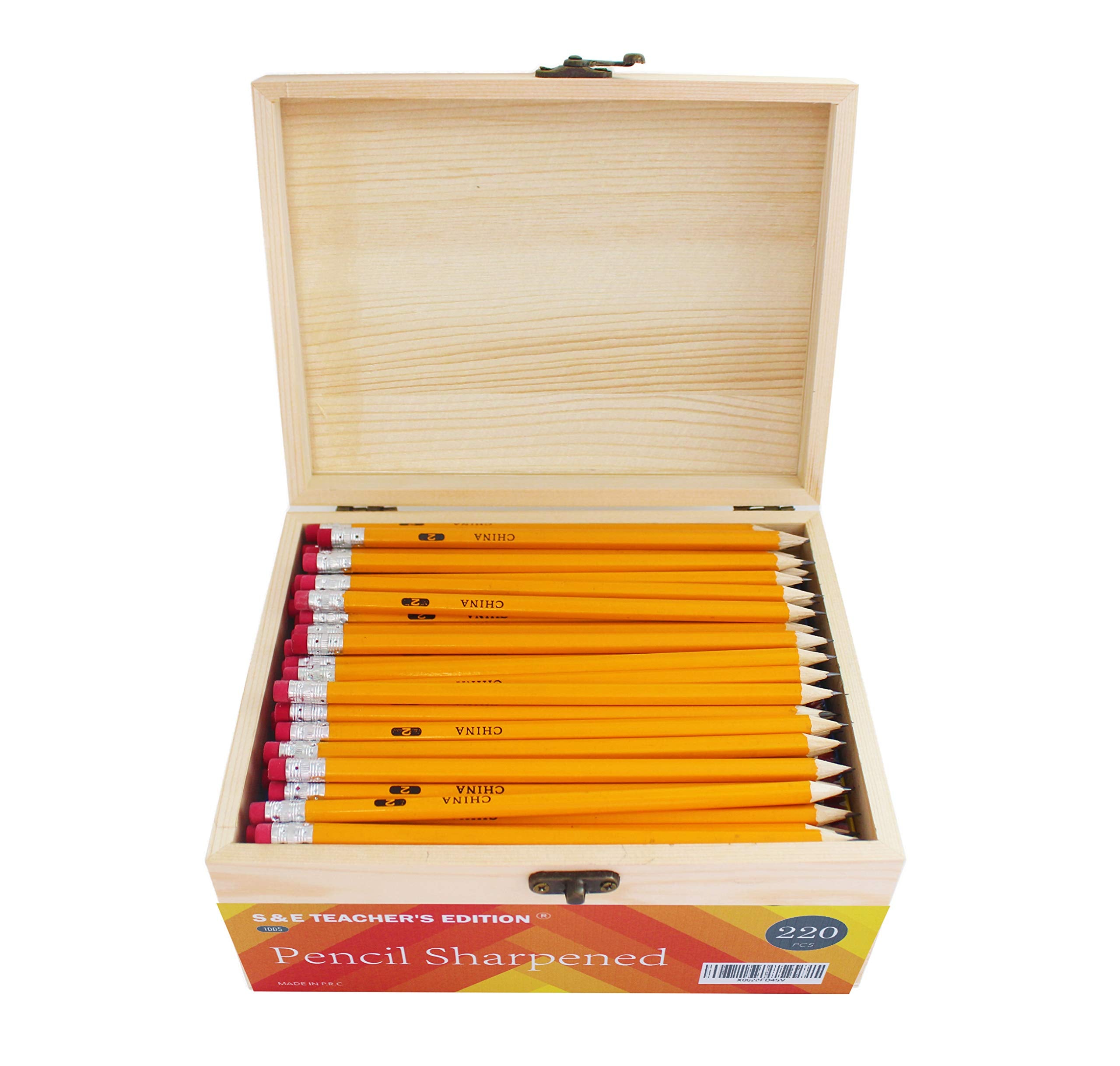 S & E Teacher'S Edition 220Pcs Wood-Cased Pencils, Pre-Sharpened Pencils No. 2, Pencils Sharpened With Eraser Top, #2 Hb Pencil,