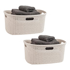 Mind Reader 40L Laundry Basket, Clothes Hamper, Wicker Design, Plastic, 23''L x 14.5''W x 11''H, Set of 2, Ivory