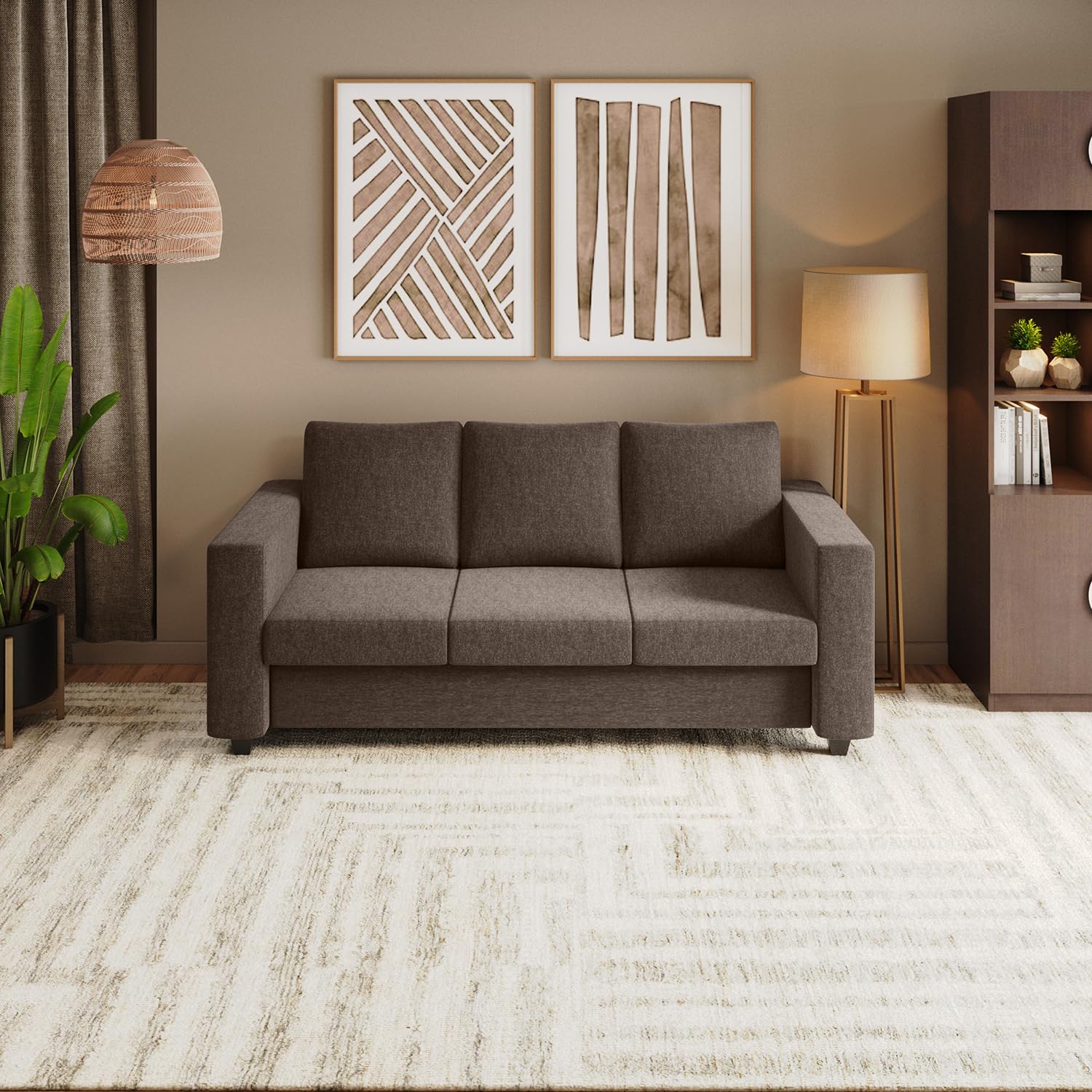Godrej Interio Sofa Magnate 3 Seater Fabric Sofa For Living Room, 1Year Warranty, Solid Wood, Brown