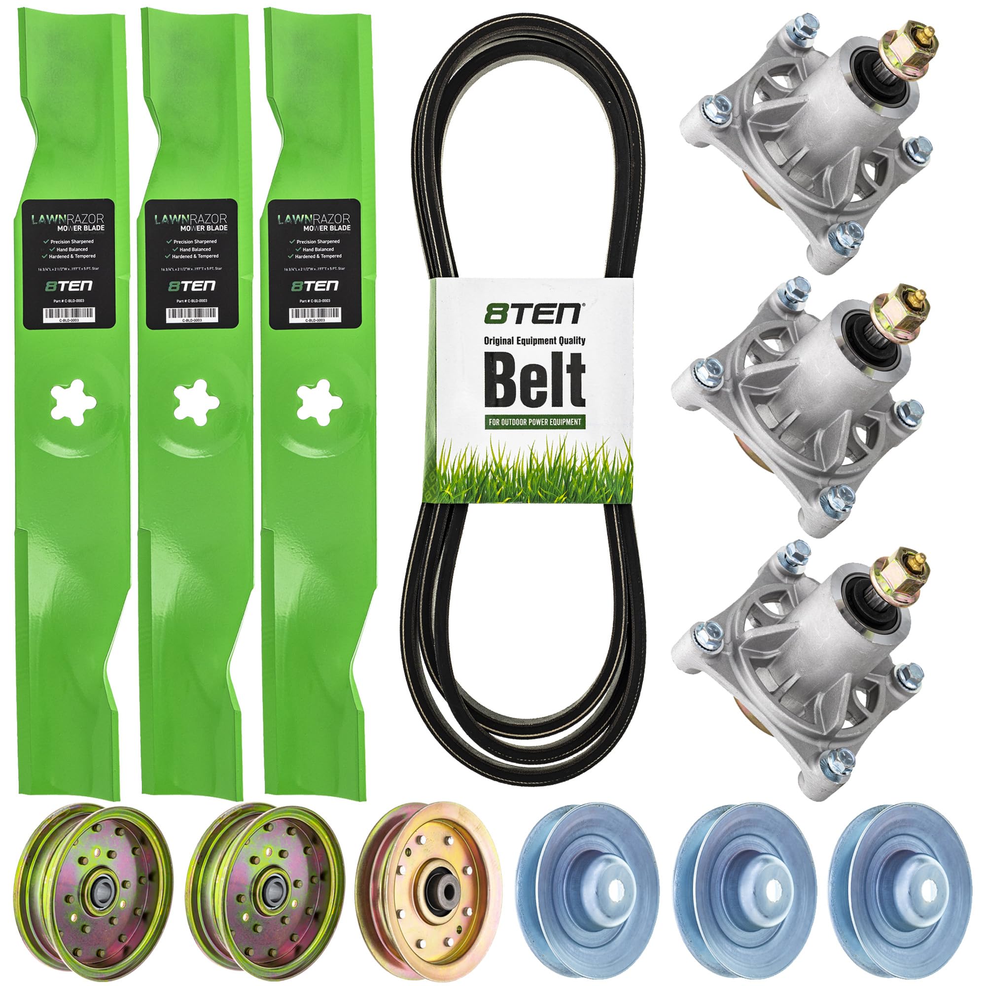 8Ten Blade Spindle Belt Pulley Idler Deck Rebuild Kit For Husqvarna Z4818 Cz 4815 48-Inch 532174375 587125201 539107709