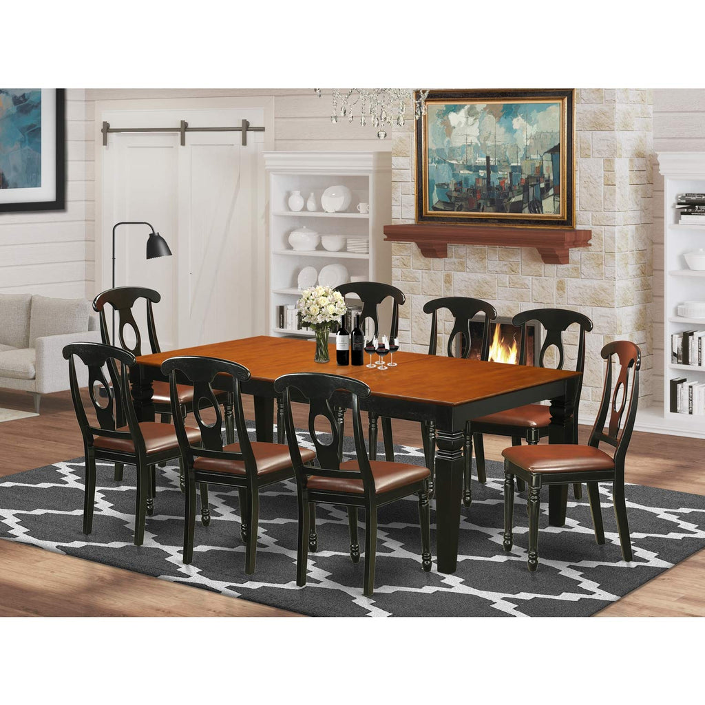 East West Furniture LGKE9-BCH-LC 9 Piece Dining Set Includes a Rectangle Dining Room Table with Butterfly Leaf and 8 Faux Leather Upholstered Kitchen Chairs, 42x84 Inch, Black & Cherry