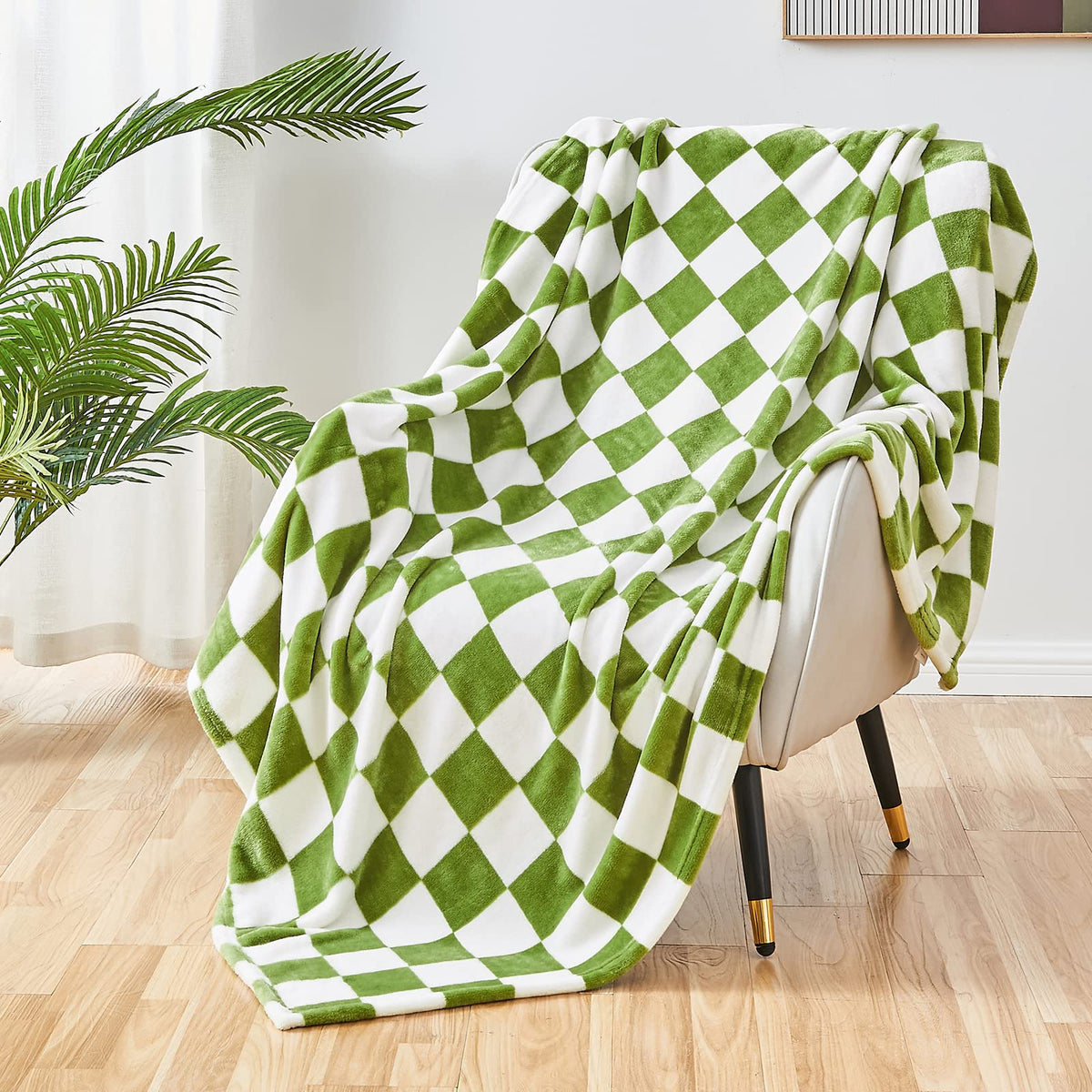 Sochow Checkered Flannel Throw Blanket, Soft Cozy Checkerboard Grid Pattern Fleece Blanket For Couch Bed Sofa, Sage Green 50 X 6