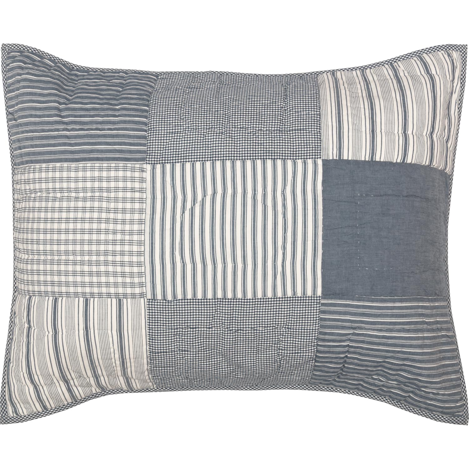 Vhc Brands Sawyer Mill Patchwork Chambray Cotton Farmhouse Standard Bedding Accessory, Sham 21X27, Blue Denim