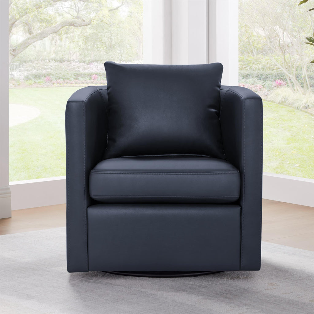 Comfort Pointe Sheldon Midnight Blue Faux Leather Swivel Barrel Chair