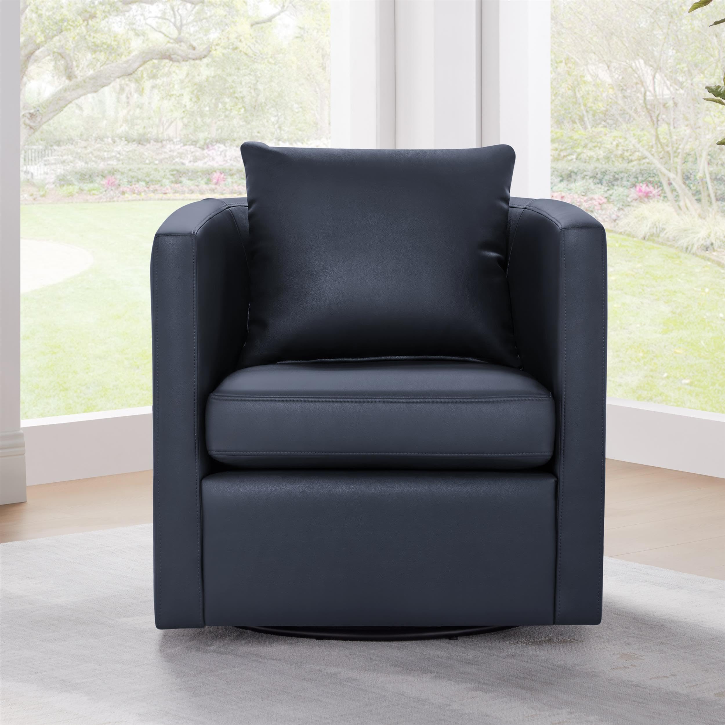 Comfort Pointe Sheldon Midnight Blue Faux Leather Swivel Barrel Chair