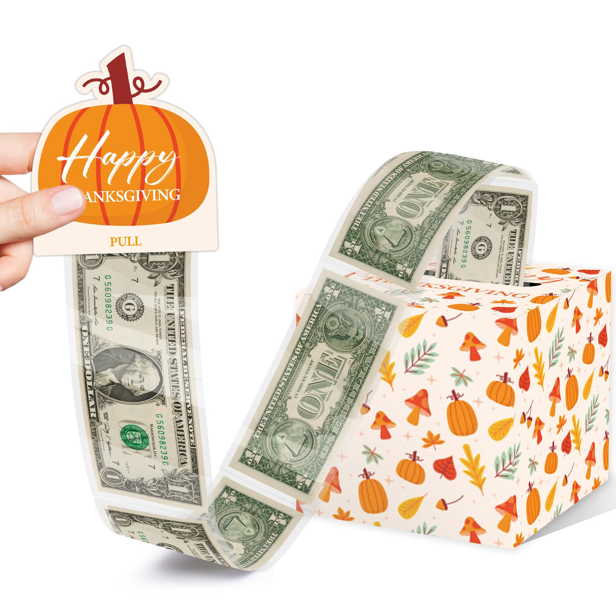 Pumpkin Surprise Money Box Gift Pull - Happy Thanksgiving Money Box for Cash Gift Set Included Happy Thanksgiving Day Card and 3