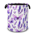 Lavender Laundry Basket with Handles,Purple Butterfly Foldable Oxford Laundry Hamper,Collapsible Clothes Storage Basket for Laun