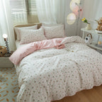 Lifetb Garden Style Duvet Cover Floral Print Bedding Sets King Pink White Floral Comforter Cover Cotton Chic Flower Print Duvet