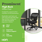 HON Prominent High Back Office Chair Mesh Desk Chair With Wheels and Arms - Ergonomic Office Chair with Adjustable ASynchro-Tilt Recline, Home Office Swivel Chair Comfortable for Long Hours - Black