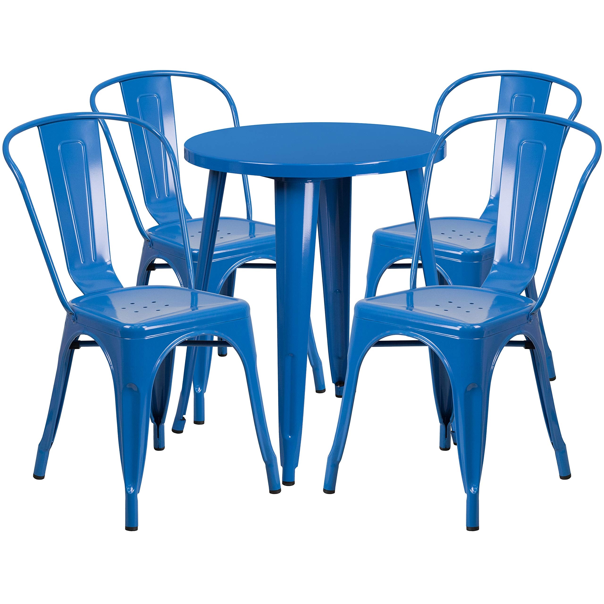 Flash Furniture Chauncey Commercial Grade 24&quot; Round Blue Metal Indoor-Outdoor Table Set With 4 Cafe Chairs