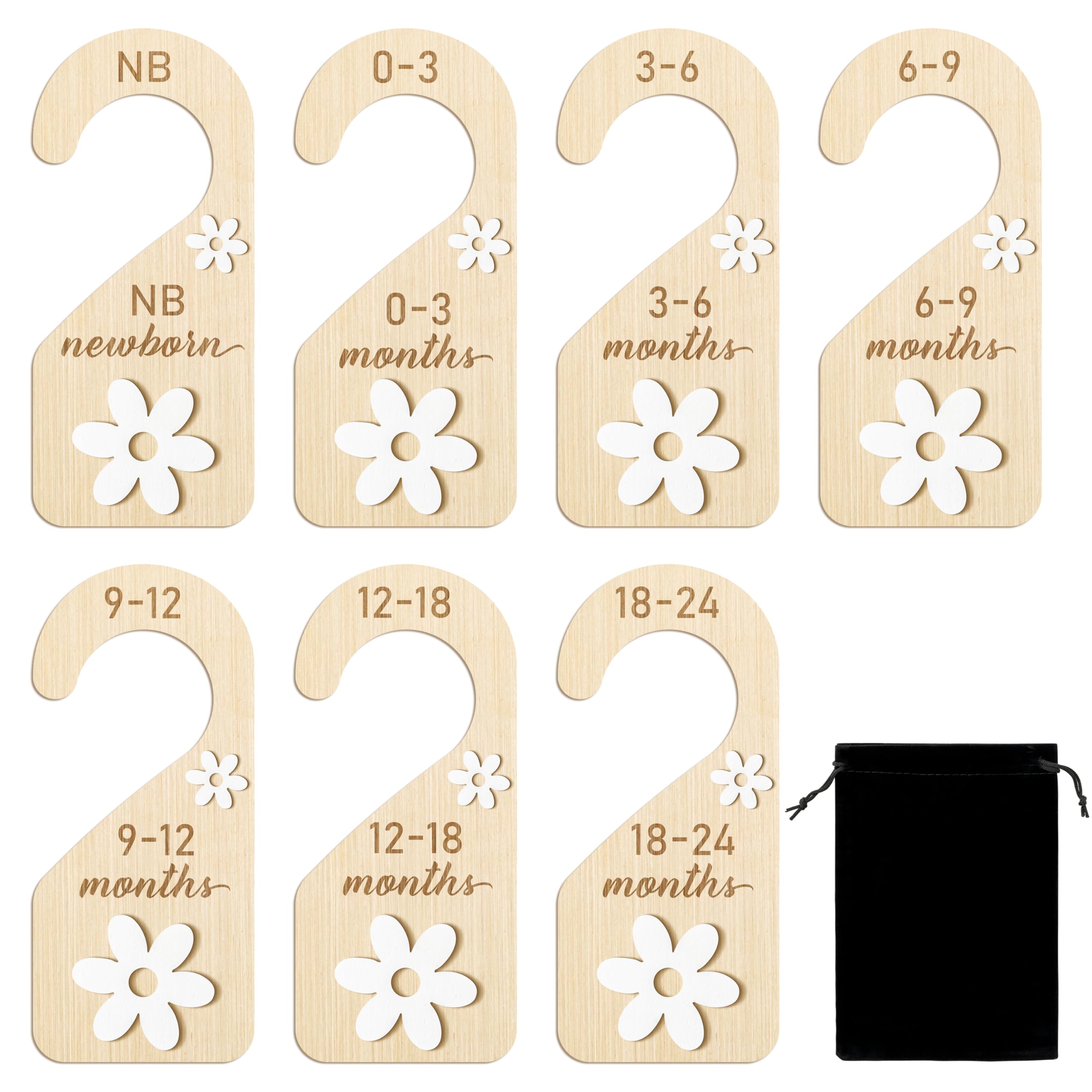 R Horse Wooden Baby Closet Dividers - 8Pcs Double-Sided 3D Daisy Nursery Closet Organizer Baby Clothes Size Hanger Dividers Newb