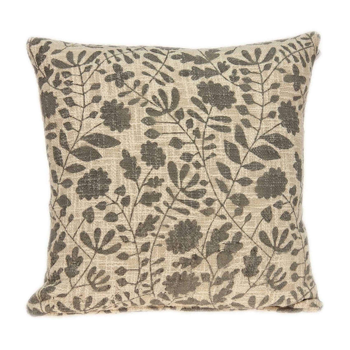 HomeRoots 100% Cotton Parkland Collection Hina Transitional Beige Floral Print Pillow Cover with Poly Insert