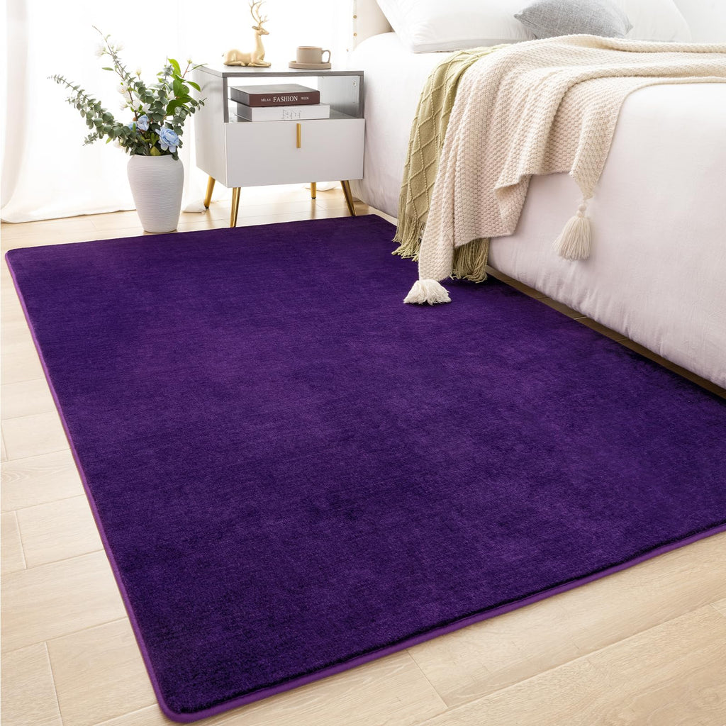 Softlife Washable Bedroom Rug, 4X6 Purple Area Rugs For Living Room, Soft Fluffy Fuzzy Carpet Bedside Rug Indoor Non-Slip Rug Fo