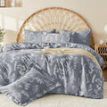 MUXHOMO Light Grey Bed in a Bag Queen 7 Pieces, Queen Comforter Set Reversible Botanical Flowers Design, Ultra Soft & Breathable