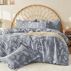 MUXHOMO Light Grey Bed in a Bag Queen 7 Pieces, Queen Comforter Set Reversible Botanical Flowers Design, Ultra Soft & Breathable