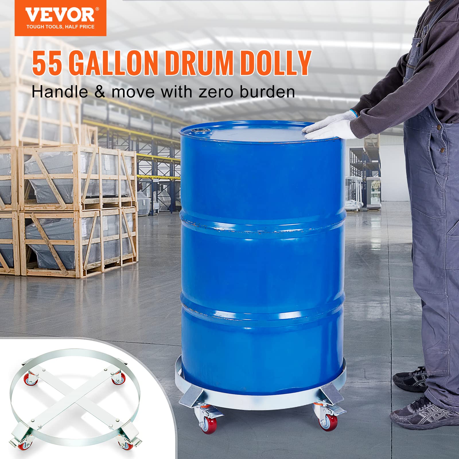 Vevor 2Pcs 55 Gallon Heavy Duty Drum Dolly, 1000 Lbs Load Capacity, Barrel Dolly Cart Drum Caddy, Non Tipping Hand Truck Capacit