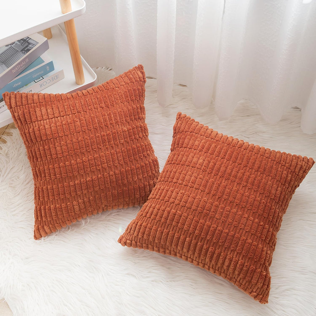 Herayli Corduroy Fall Decorative Throw Pillow Covers, Boho Stripe Soft Square Cushion Case Home Decor For Living Room Couch Bed