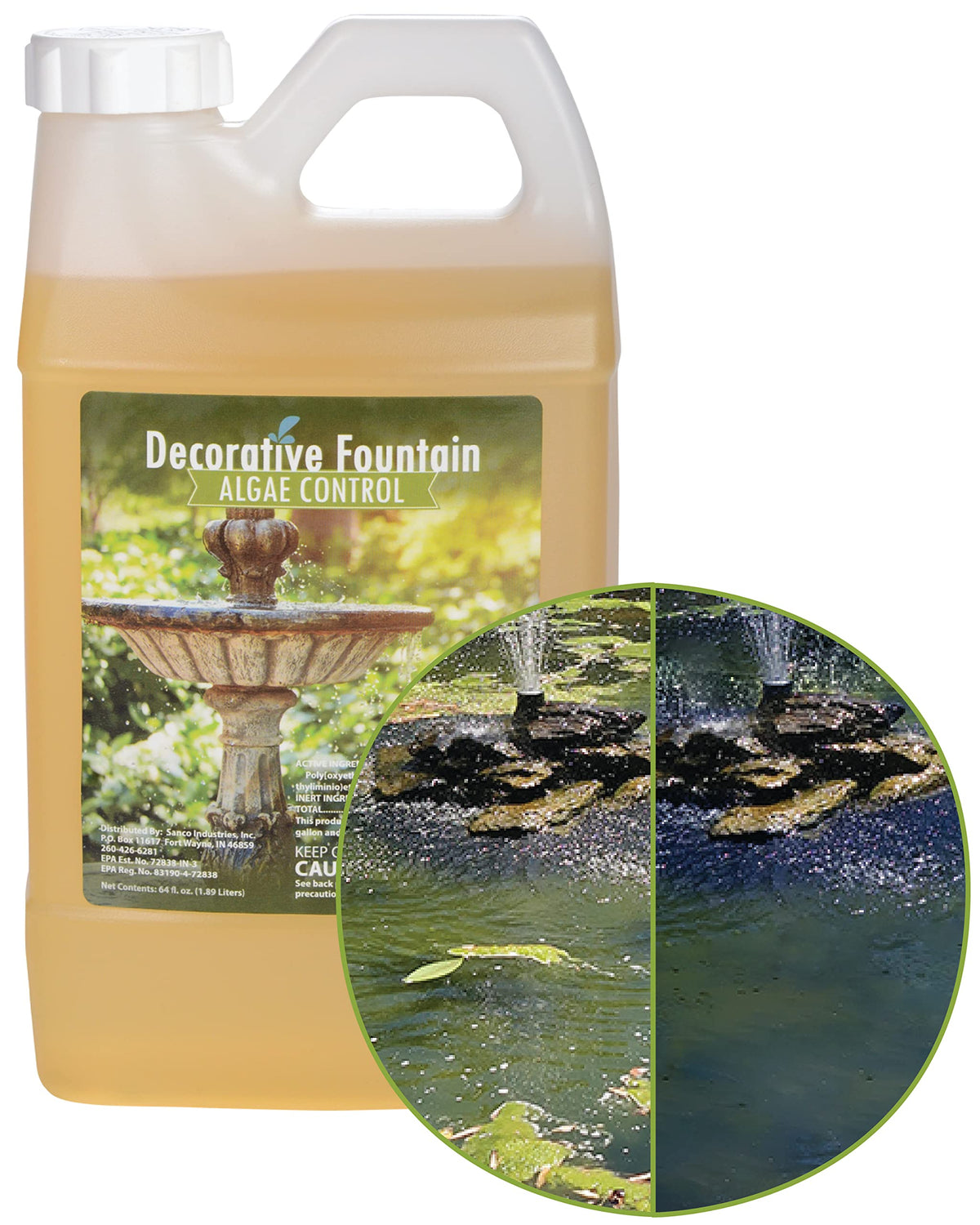 Fountain Algaecide And Clarifier - 64Oz - Kills And Inhibits All Types Of Algae Growth, Formulated For Small Ponds And Water Fea
