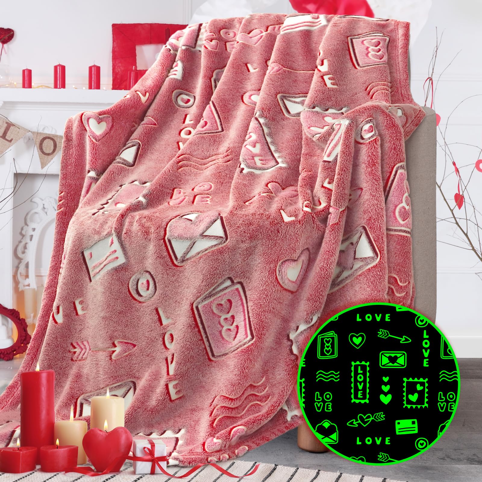 Rexeo Valentines Day Gifts For Kids Girl Glow In The Dark Valentines Blanket Red Love Throw Blanket Kids Valentines Gifts