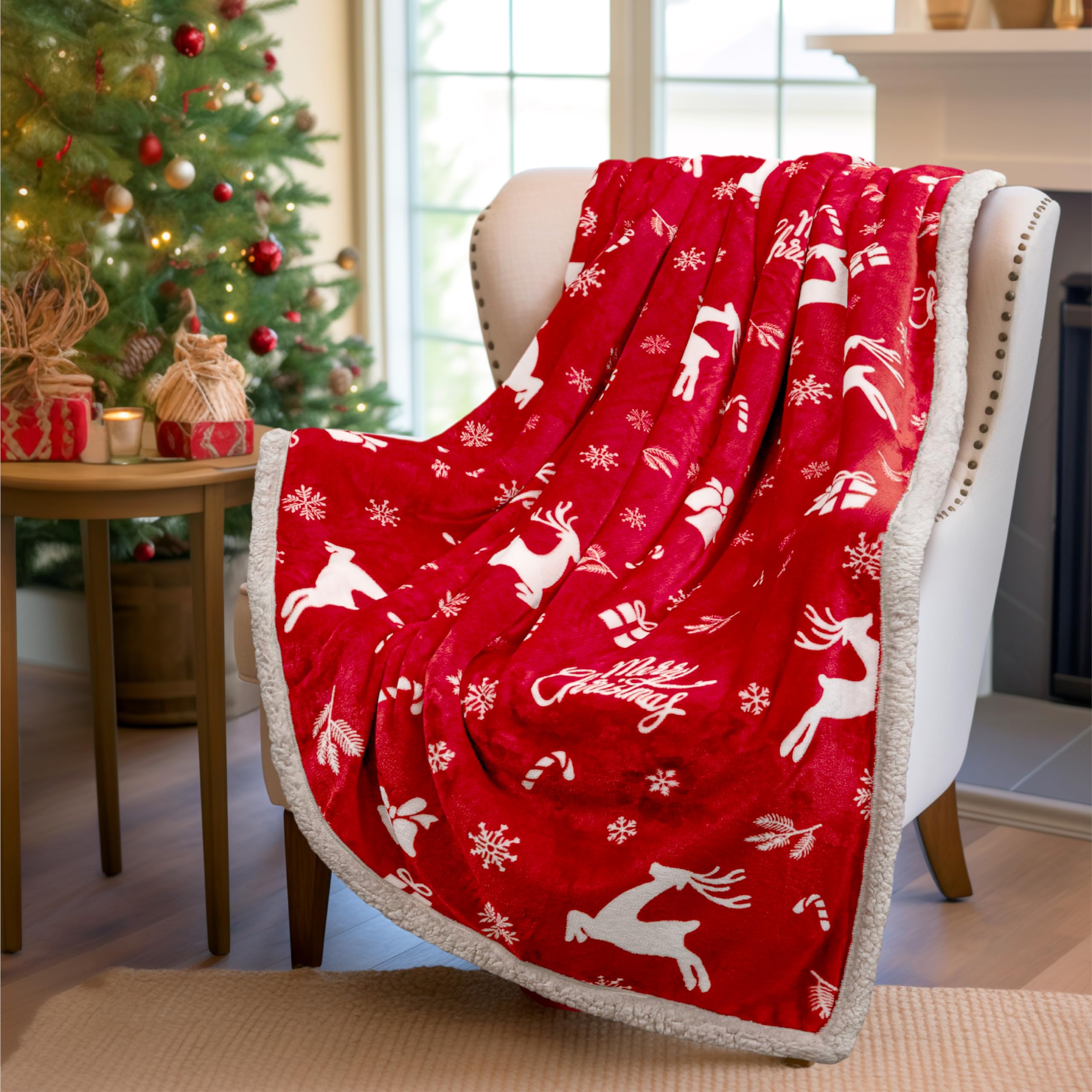Pavilia Premium Christmas Sherpa Throw Blanket | Christmas Decoration Gift, Fleece, Plush, Warm, Cozy Reversible Microfiber Holi