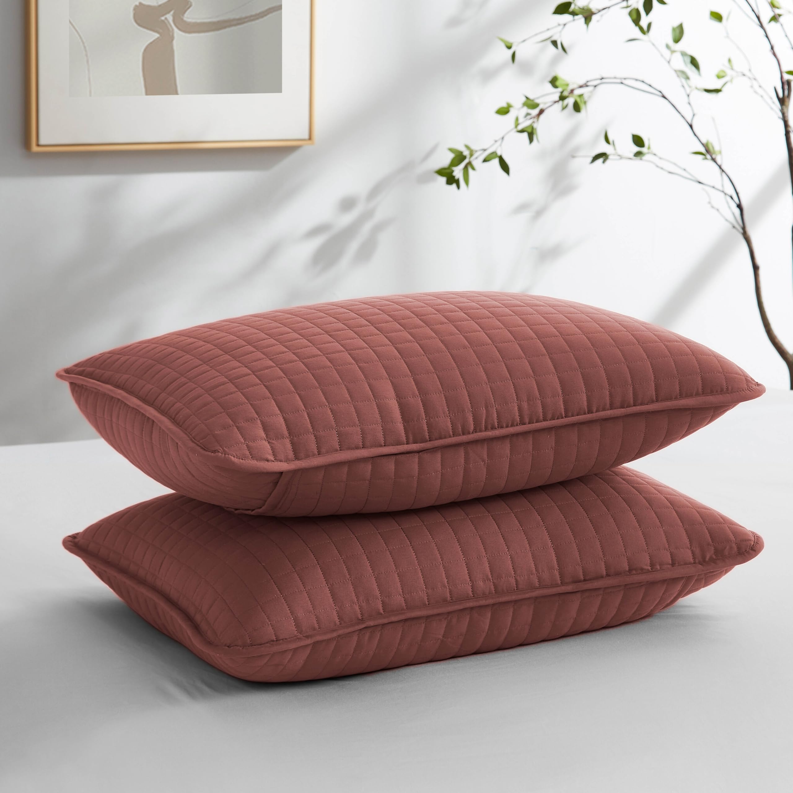 Southshore Fine Linens - Vilano Springs - Pair Of Quilted Pillow Sham Covers (No Inserts), 20' X 26', Marsala (Terra Cotta)
