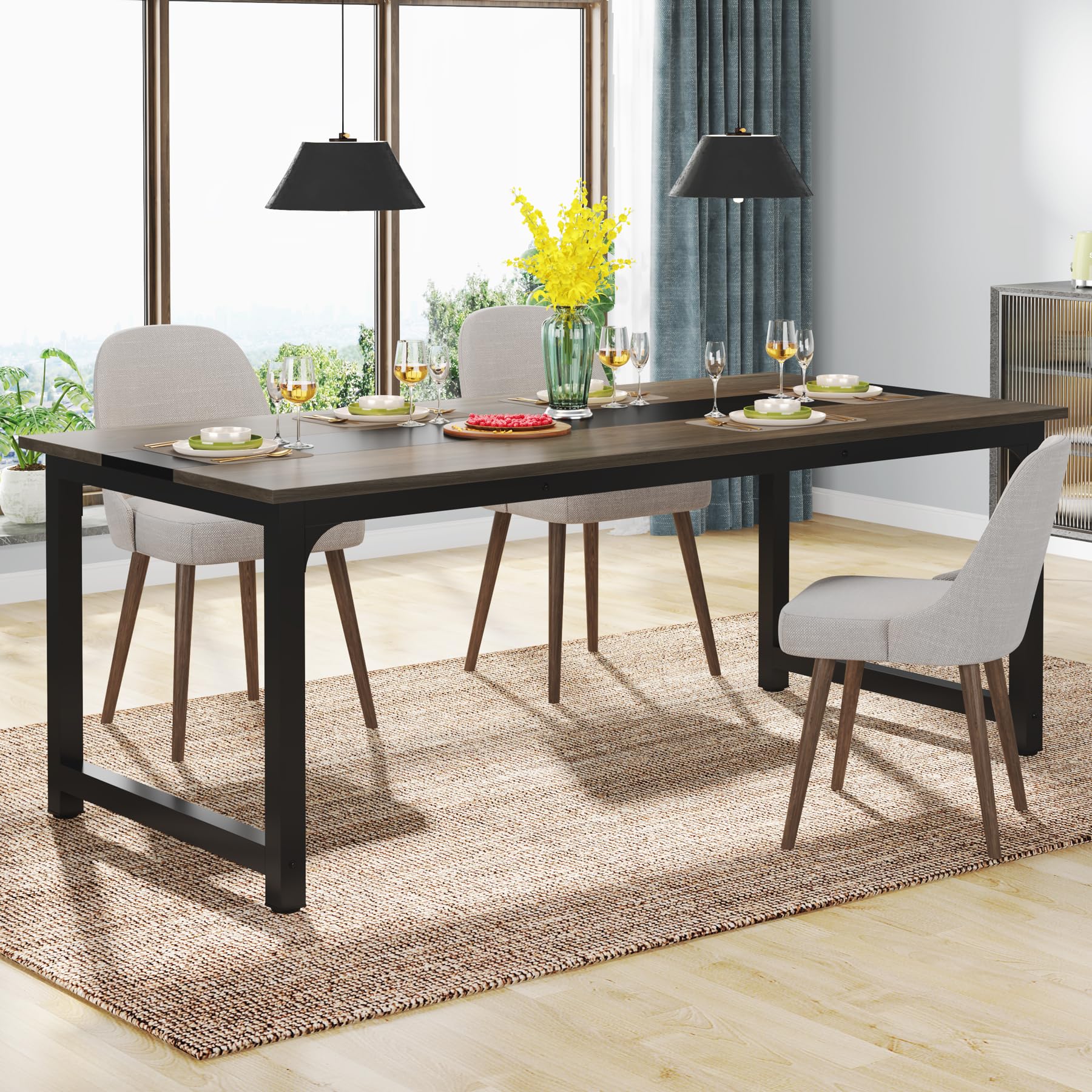 Tribesigns Modern Computer Desk, 70.8 X 31.5 Inch Large Office Desk Computer Table Study Writing Desk Workstation For Home Office, Grey/Black