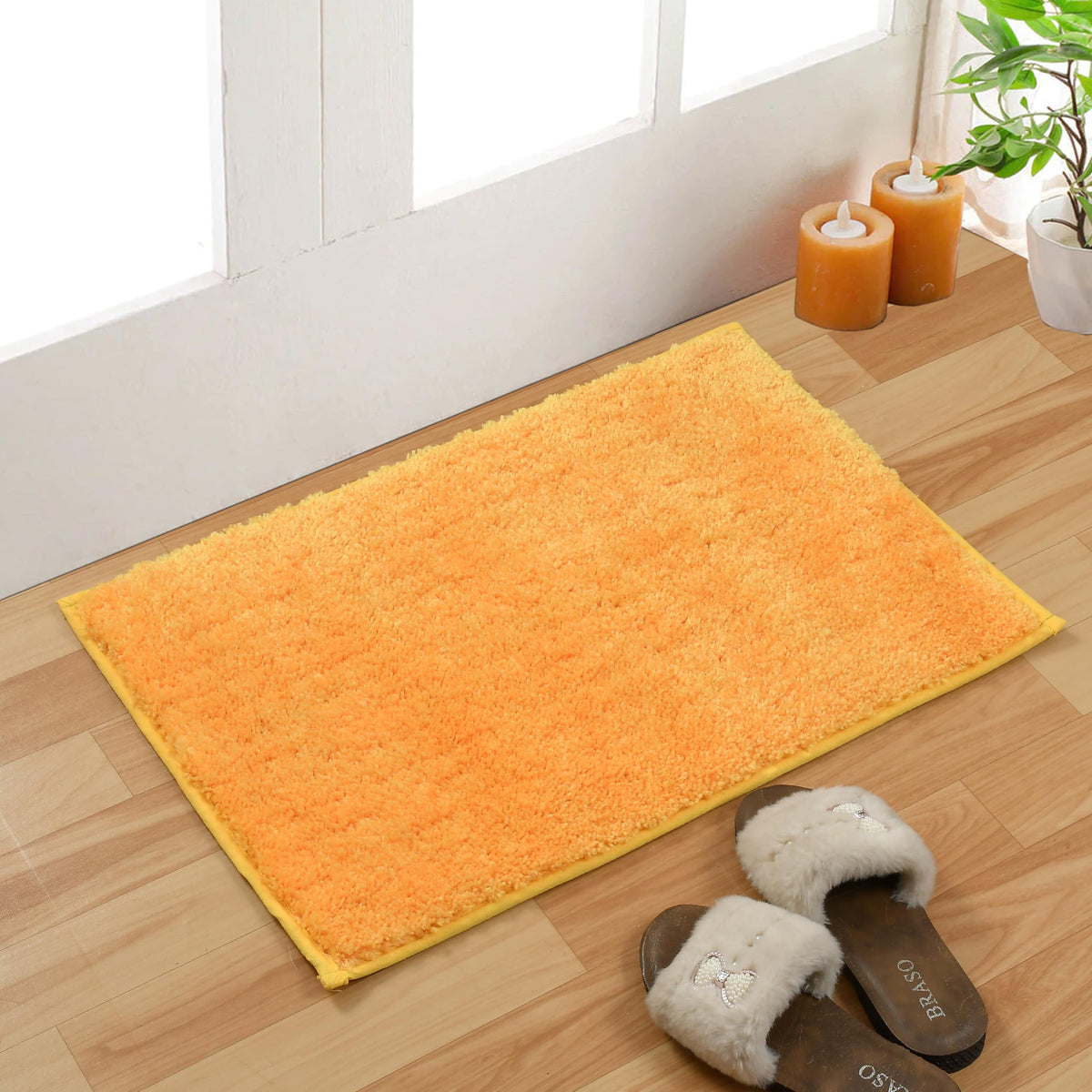 D IMPORTS Non Slip Rugs for Bath, Door and Floor Protective Mats, Assorted Sizes in 1.5 x 2.5 Feet (Foot Mat), Yellow Orange