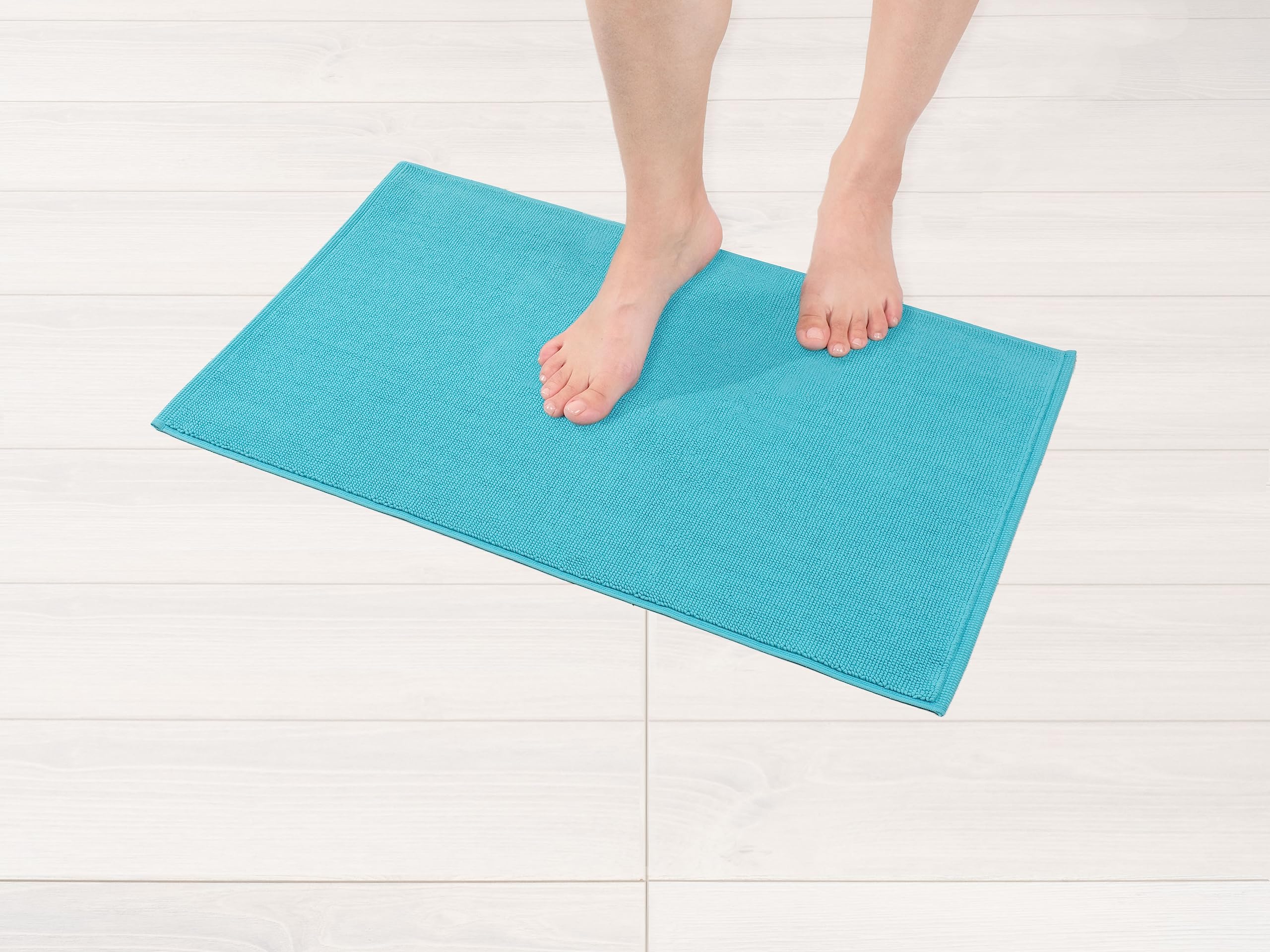 American Soft Linen Bath Rug, 17 in 24 in 100% Cotton Bath Mats Rugs for Bathroom, Non Slip Washable Shaggy Form Area Rugs, Turq