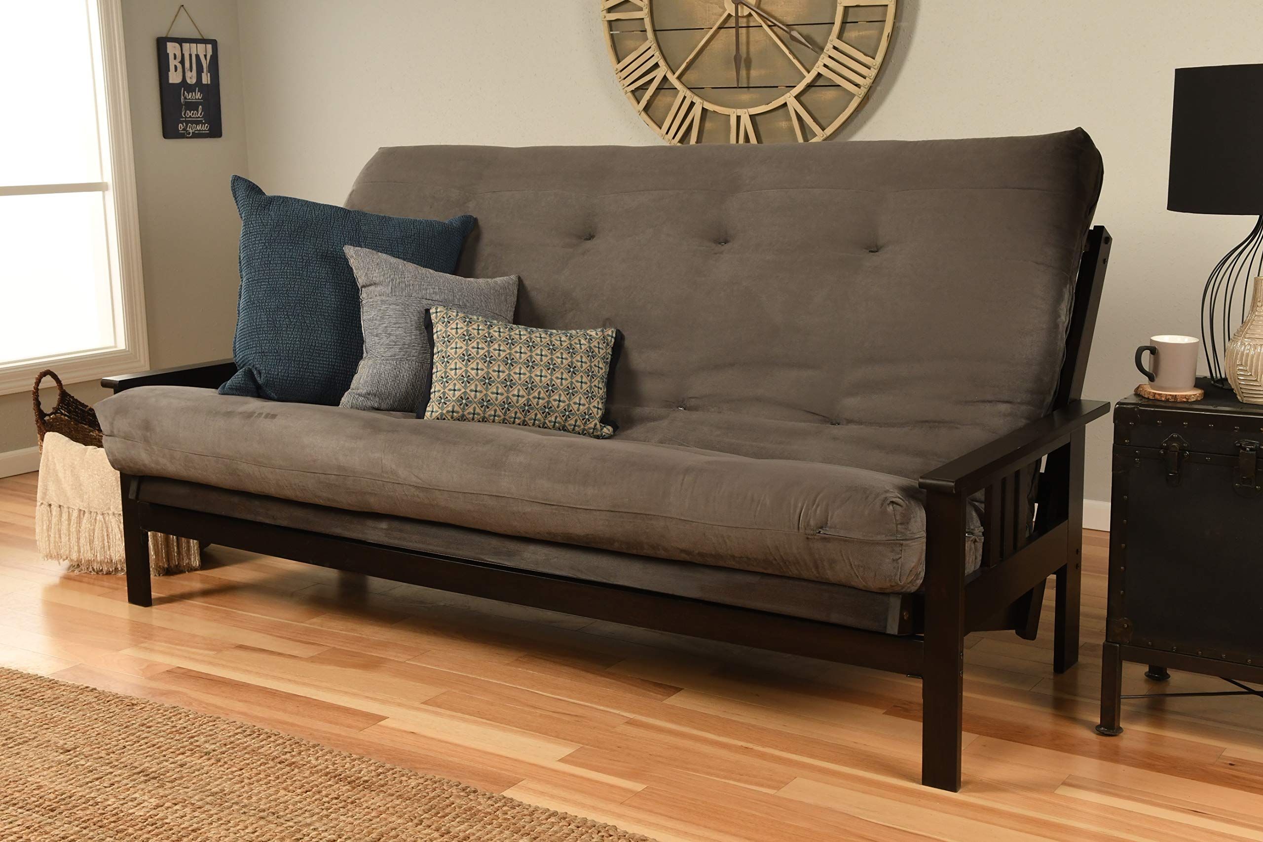 Kodiak Furniture Monterey Queen-Size Futon, Espresso Finish With Suede Gray Mattress