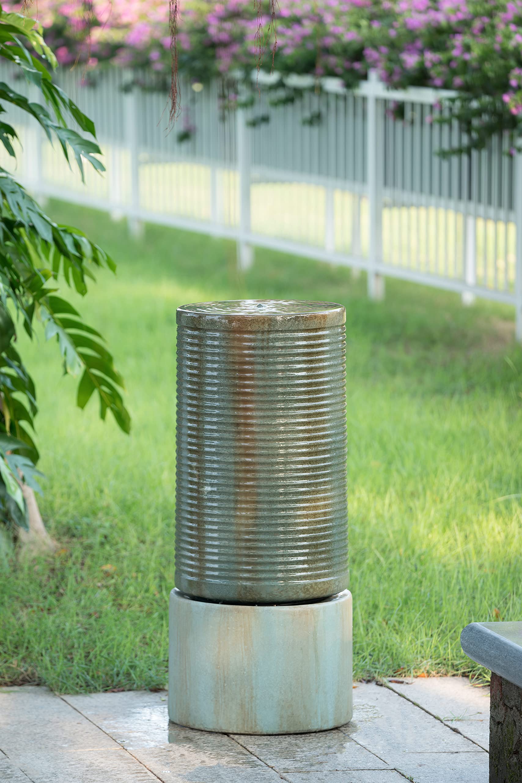 A&B Home Modern Cylinder Indoor Outdoor Zen Fountain, 43.3 Inch Tall, Brownish