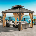 12x10 Hardtop Gazebo, Heavy Duty Aluminum Permanent Hardtop Gazebo Outdoor Pavilion with Curtains and Netting for Garden