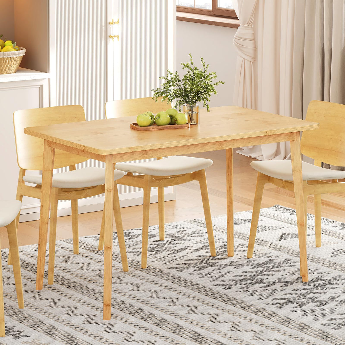 Hoobro Dining Table, Bamboo Dining Room Table For 4-6, 47.2' Rectangle Kitchen Table, Easy To Assemble, For Dining Room, Living
