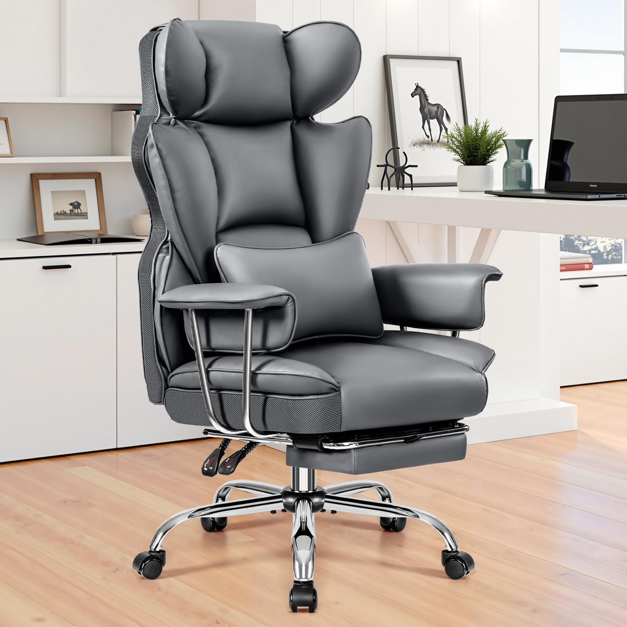 Bestfair Office Desk Chair, Big And Tall Executive Office Chairs With Footrest, Large Leather Computer Gaming Chair For Adult, E