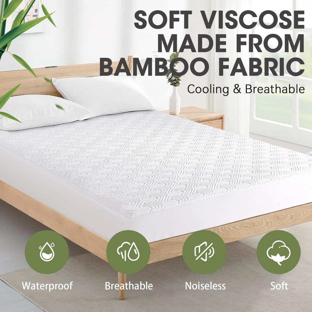 Hyleory Queen Size Waterproof Mattress Protector Viscose Made From Bamboo Cooling Mattress Pad Cover Breathable Soft 3D Air Fabr
