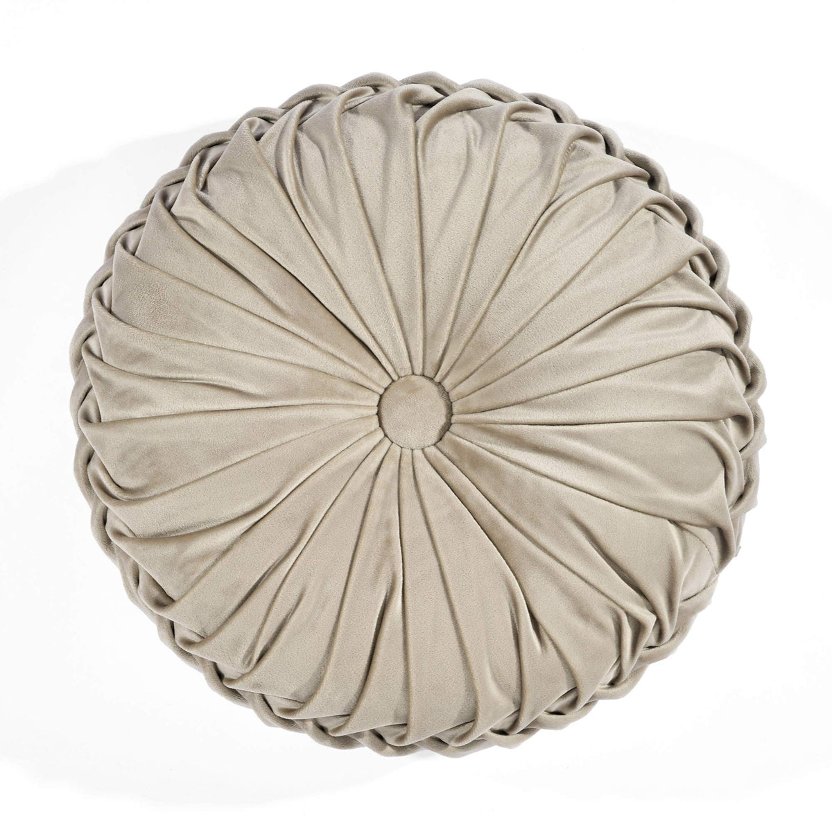 Lush Decor Round Pleated Soft Velvet Decorative Throw Pillow, 1 Count, 15' Diameter, Taupe - Neutral Plush Round Pillow, Seat C