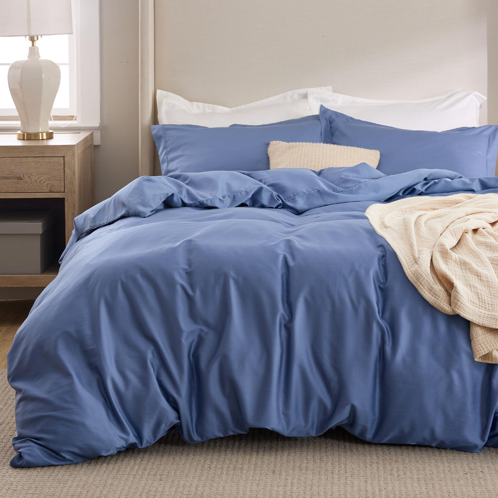 Bedsure Cooling Duvet Cover King Size - Moisture Wicking And Silky Eucalyptus Lyocell Cotton Hybrid Comforter Cover Set For Hot Sleeper - Buttery Soft And Breathable, Cooling Bedding Set, Slate Blue