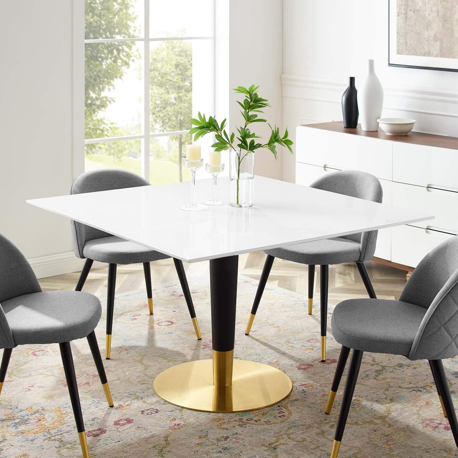 Modway EEI-5137-GLD-WHI Zinque 47&quot; Square Dining Table, Gold White